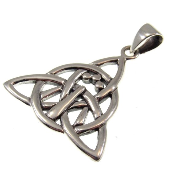 Solid 925 Sterling Silver Celtic Triquetra Knot Awen 3 Rays of Light Pendant - Picture 4 of 5
